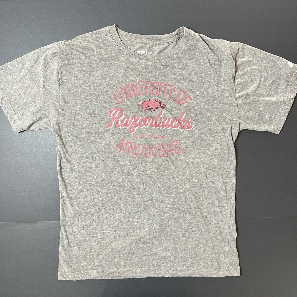 Russell Arkansas Razorbacks Heather Grey And Red Adult Large Graphic TShirt NCAA
